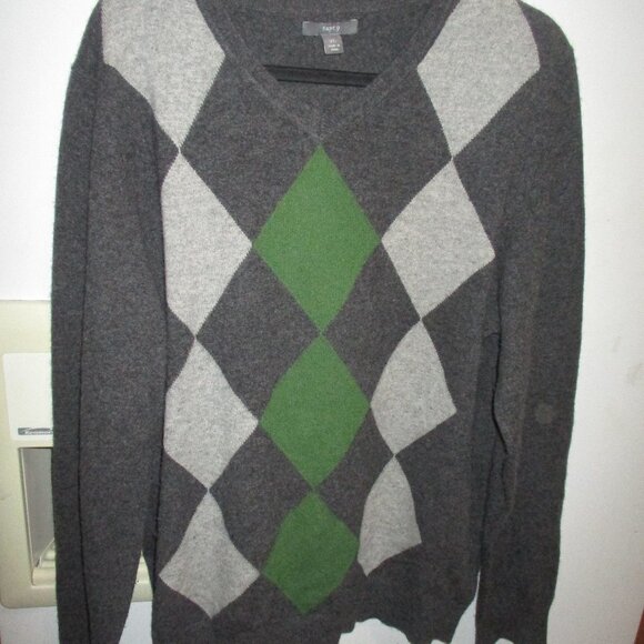 Mens 100% Cashmere Argyle Sweater Gray Green XL Apt 9 - Picture 1 of 2